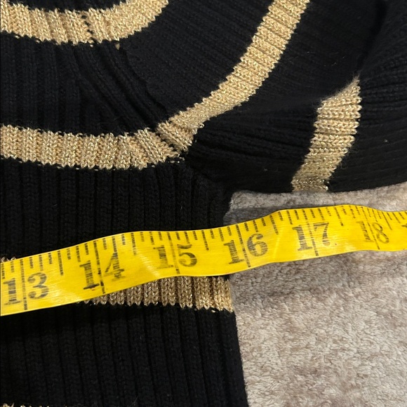 Ralph Lauren Black and gold Striped Sweater with gold buckle front petite large - Picture 4 of 6
